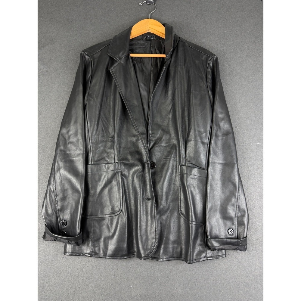 Akira Womens Black Faux Leather Blazer Jacket Classic Lined Notch Outerwear S